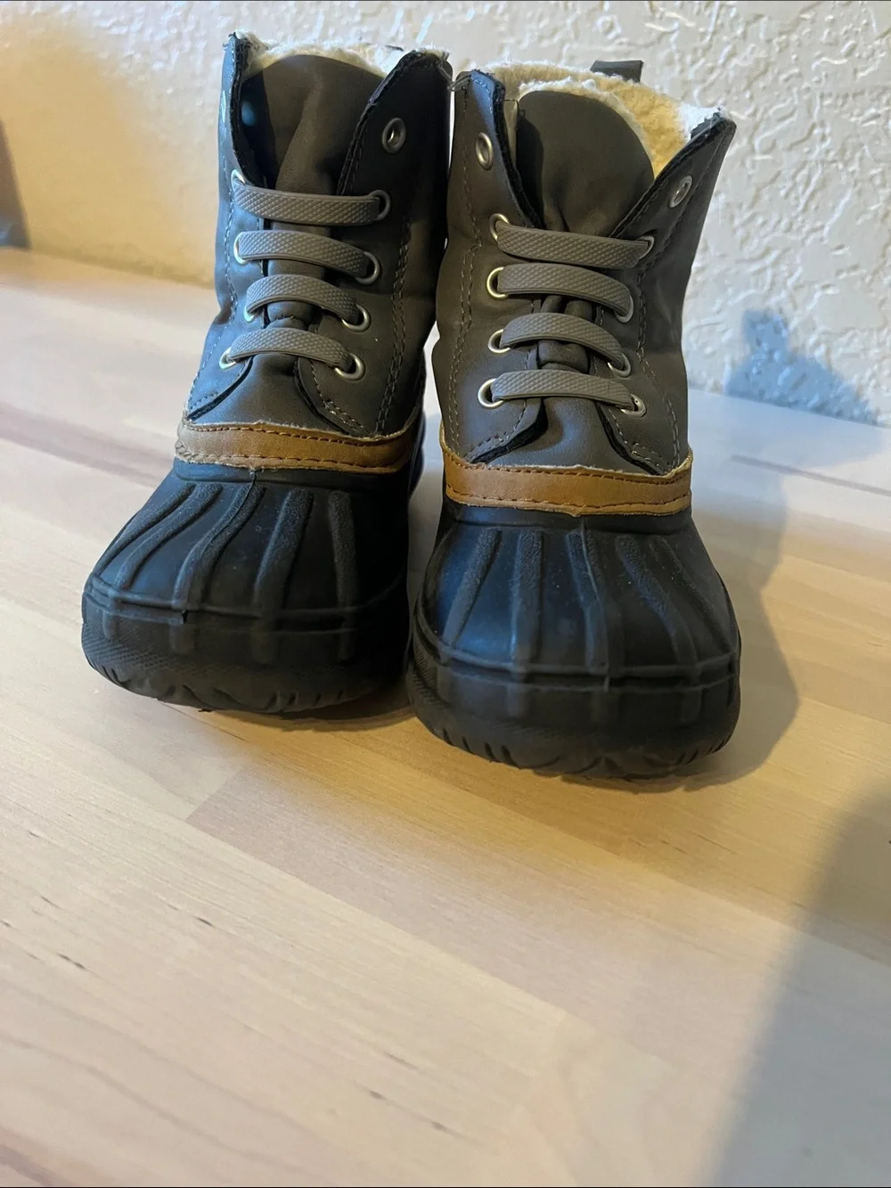 Gymboree Gray and Brown Kids Waterproof Lace-Up Snow Boots